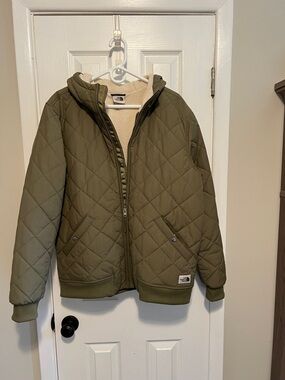 The North Face Olive Green Quilted Jacket with Sherpa Lining